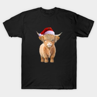 Highland Cow Wearing a Santa Claus Hat T-Shirt